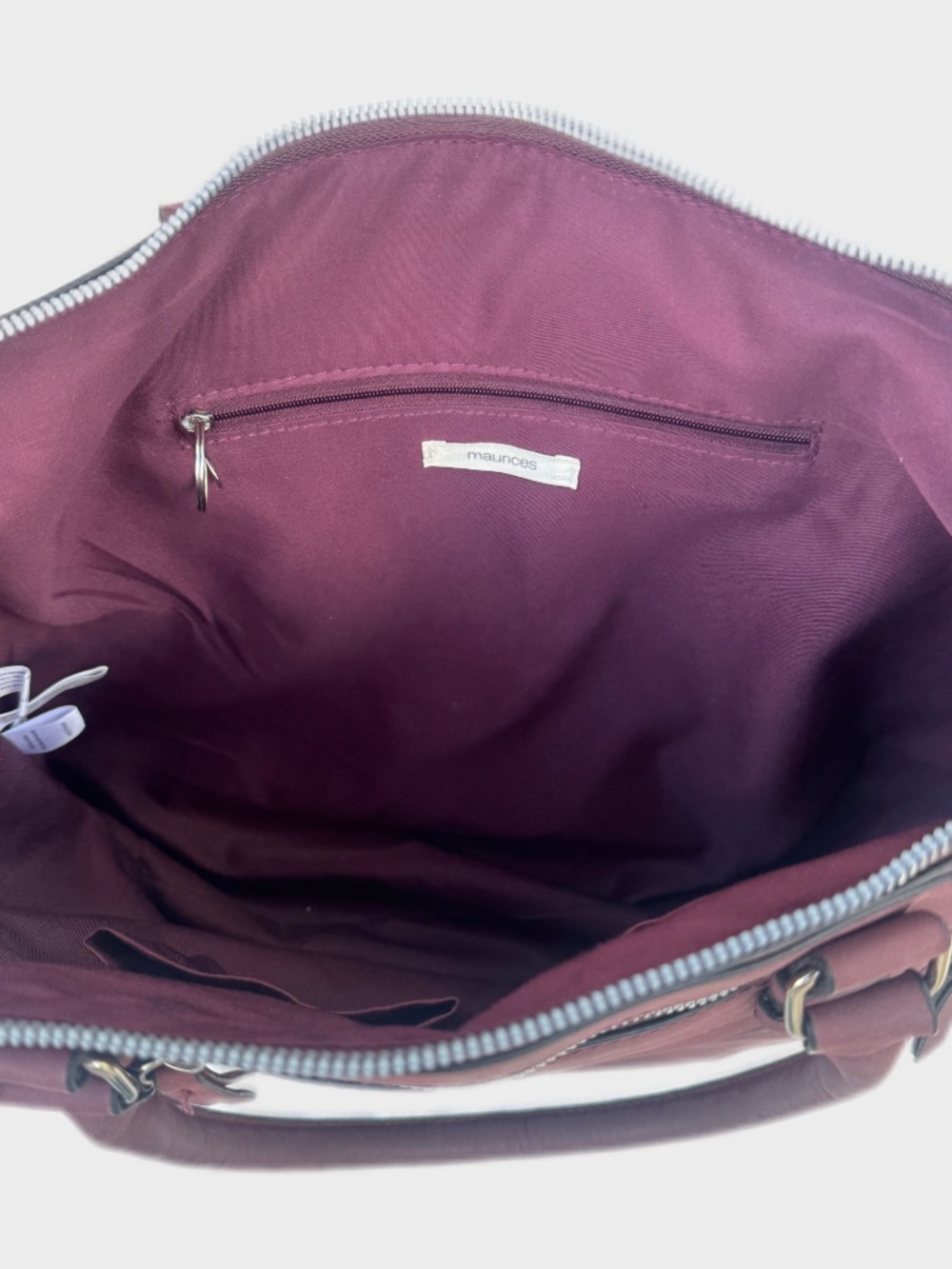 Maurices Burgundy Multi-Zipper Faux Leather Satchel Tote Bag - Picture 3 of 3